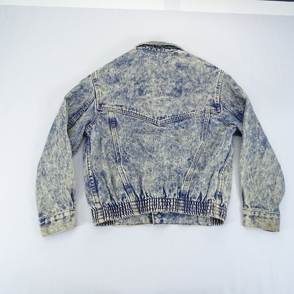 VTG Levis 57511 Trucker Blue Denim Jean Jacket Womens Size M Elastic Waist Acid - Picture 5 of 8